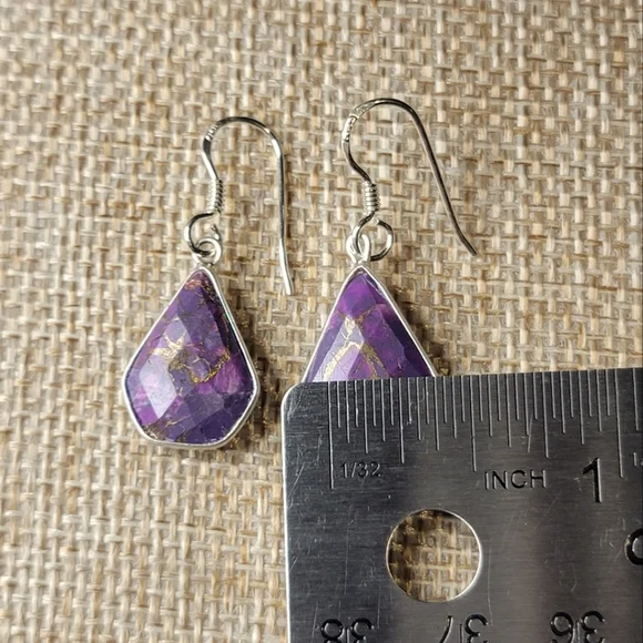 Native Copper Turquoise Gemstone Dangle Earrings Sterling Silver Boho Jewelry - Picture 4 of 4